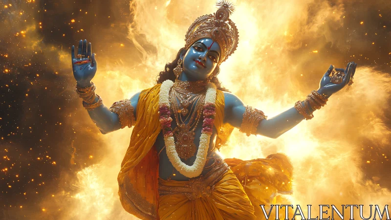 Radiant blue deity rendered in luminous digital chiaroscuro