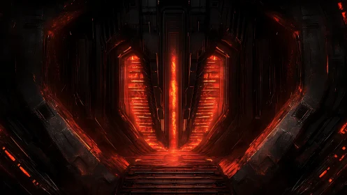 Symmetrical sci fi corridor with central vertical light source.