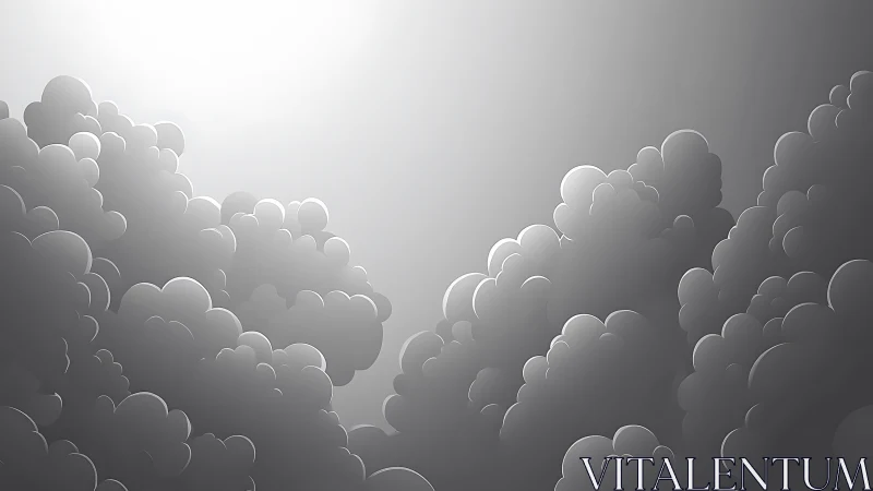 Billowing cartoon clouds quietly open a path to light