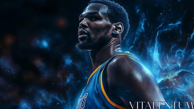 Electric energy surrounds a focused basketball player in motion