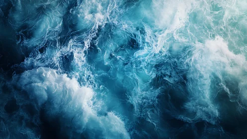 Top view of turbulent blue ocean surface texture study.