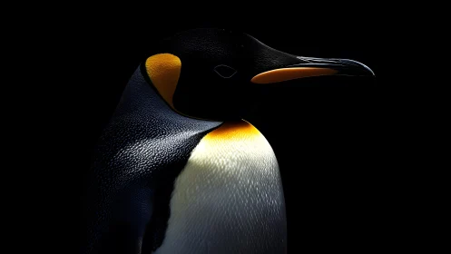 Striking king penguin portrait in dramatic low-key lighting.