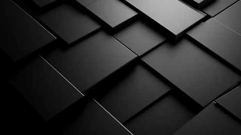 Layered black panels in minimalist geometric depth study.