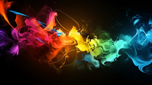 Vibrant color plumes swirl across a deep black cosmos