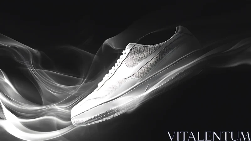 Monochrome sneaker product render with dynamic light trails.