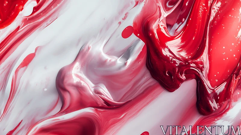 Red and white liquid paint forms dense glossy flowing shapes