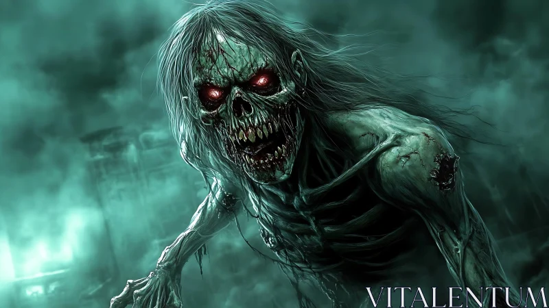 Skeletal humanoid entity advances through dense green mist