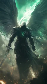 Stormforged Reaper Angel strides from emerald-lit oblivion.