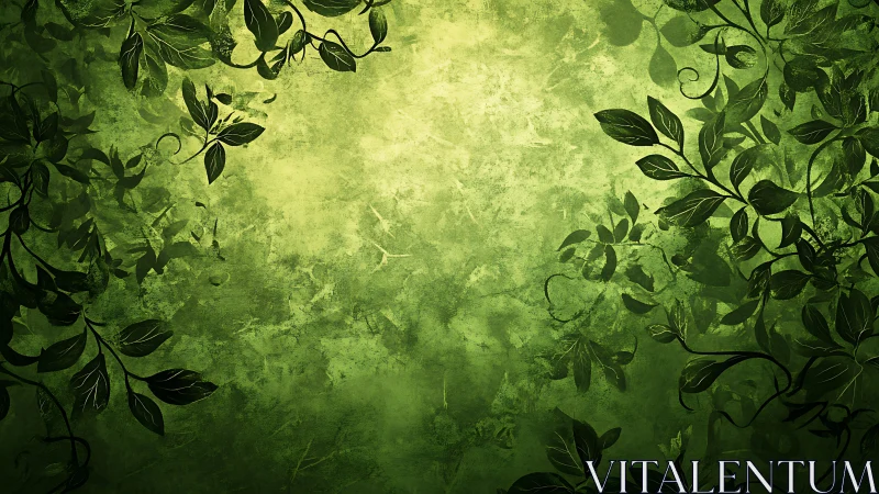 Green textured background with decorative leafy vines border.