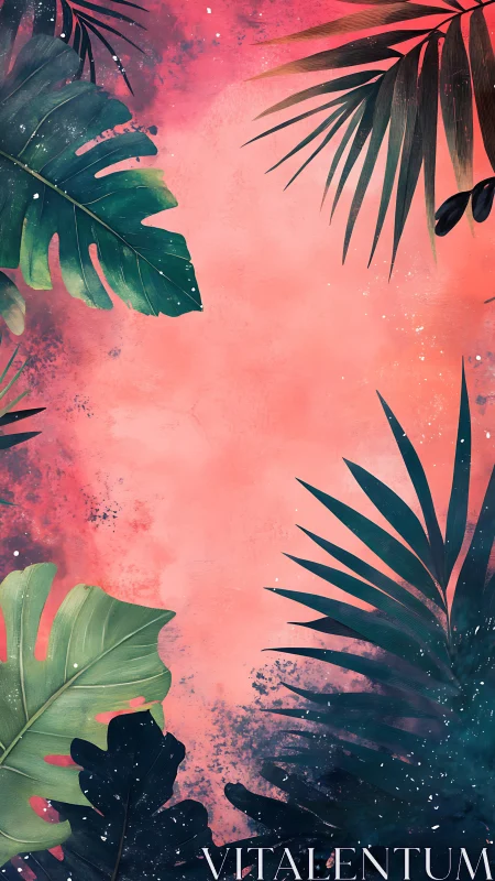 Sunset jungle frame of lush tropical leaves in bloom.