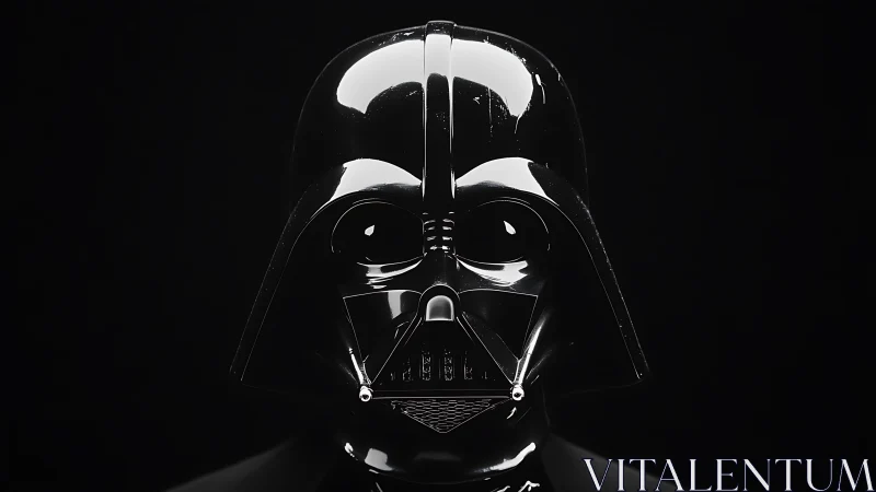 Gleaming black sci-fi helmet stands boldly against darkness