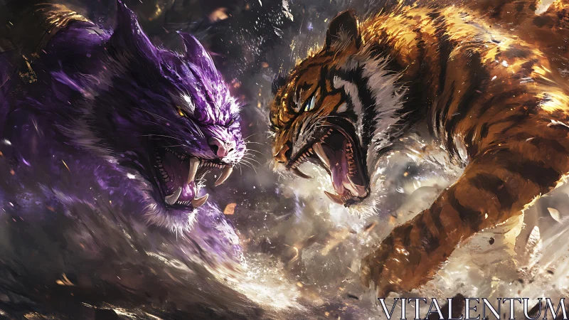 Two Mythical Creatures Engaged in Confrontation.