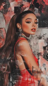 Chromatic portrait fusion with collage-driven glamor overlays.