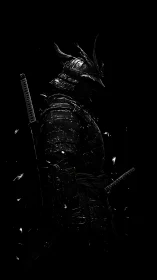 Midnight samurai ghost carved from dripping starlight armor.