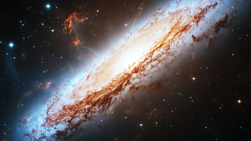 Edge-on barred spiral galaxy with dust lanes and starburst core