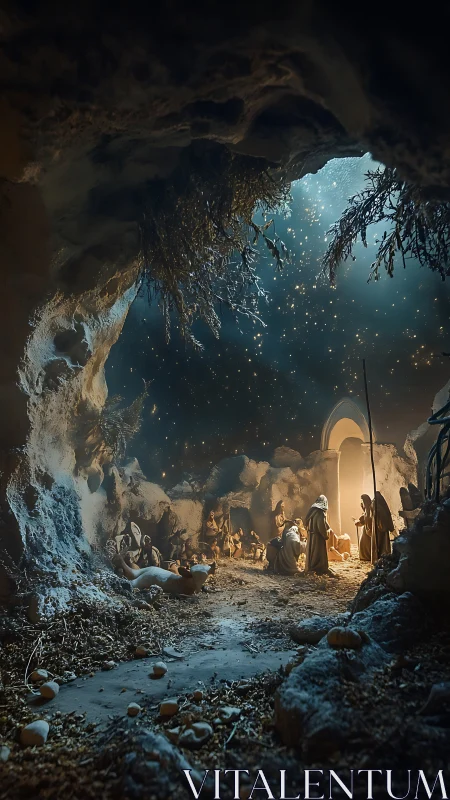 Star-lit nativity cavern glows with sacred winter stillness