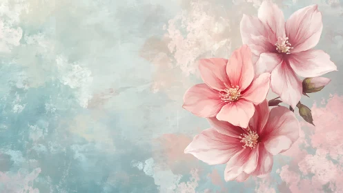 Botanical study: Three pale pink flowers rendered with watercolor technique.