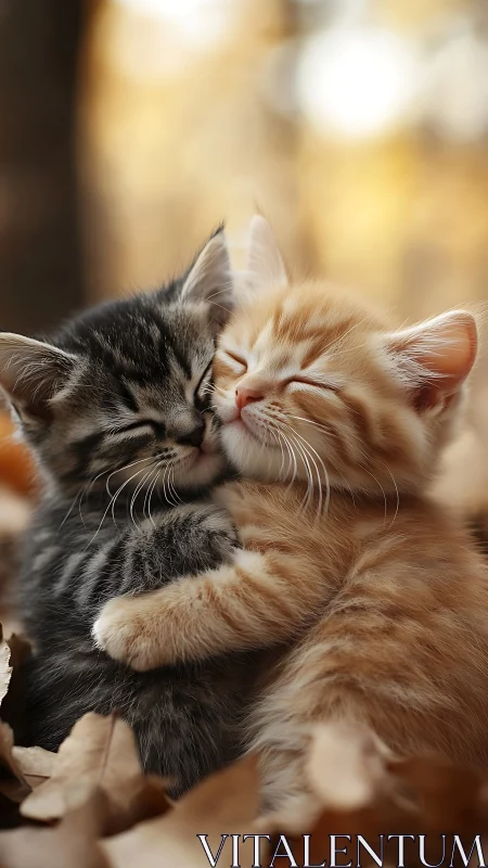 Two young cats in close contact with eyes closed.