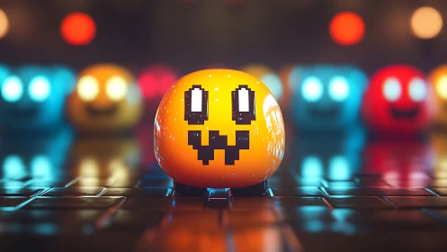 Playful pixel ghost glows on neon game-board night