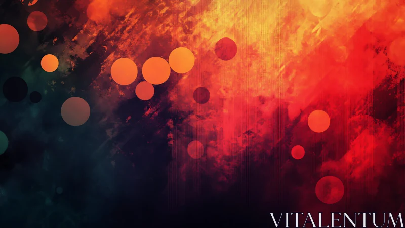 Vibrant Abstract Art With Orange Circles and Fiery Gradient Background.