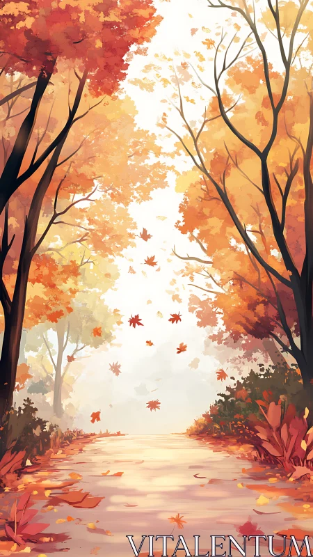 Golden leafwind corridor under a dreaming autumn sky.