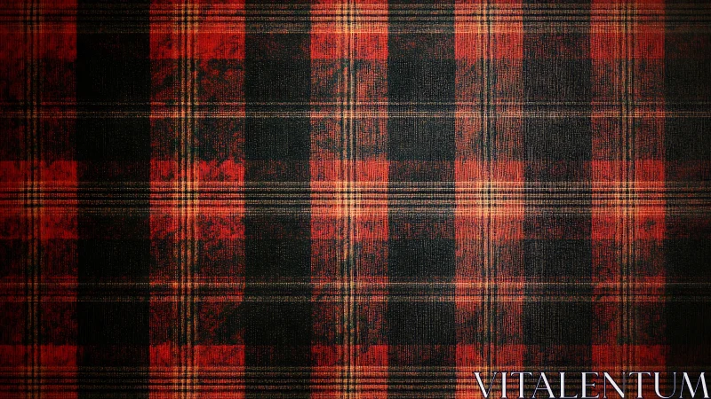 Red black tartan fabric texture with worn vintage finish.