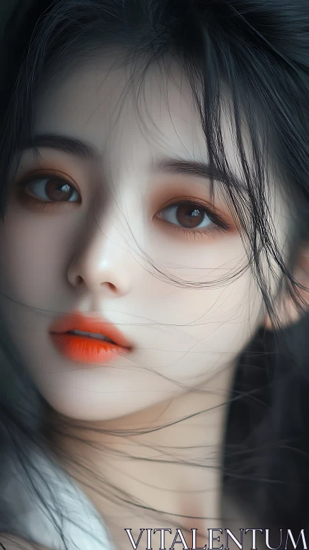 Digital portrait of ethereal woman with orange lips.