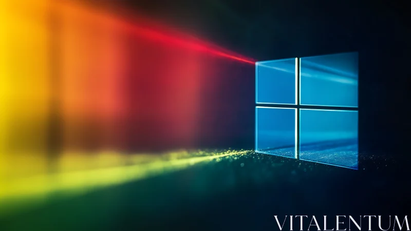 Windows-style glass logo with colored light beams.