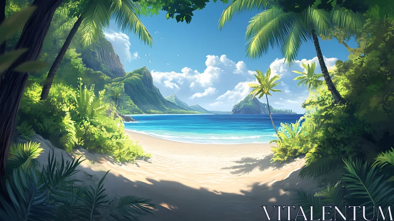 Tropical Beach Paradise. Secluded Island Cove with Mountain Views.