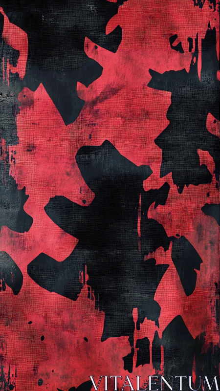 Grunge black splatter shapes cut across a distressed red field