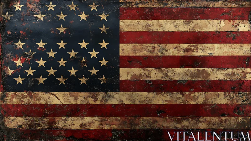 Weathered American flag with distressed vintage patina.