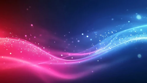 Vibrant pink and blue light waves on dark gradient background.