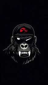 Aggressive gorilla head logo wears cap on black background