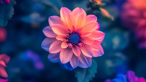 Dahlia Bloom with Chromatic Gradient Overlay and Bokeh Depth Field