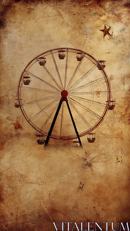 Rust dream ferris wheel drifting through carnival dust.