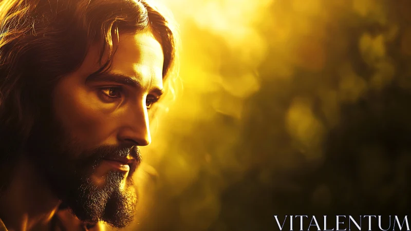 Side-lit contemplative portrait in golden atmospheric bokeh