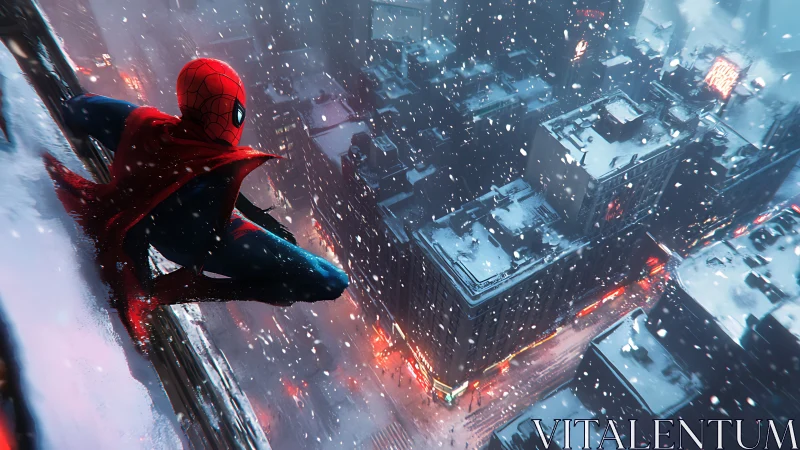 Dynamic superhero rooftop vigil in cinematic digital painting.