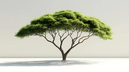 Minimalist rendering of a lone acacia tree with lush green canopy.