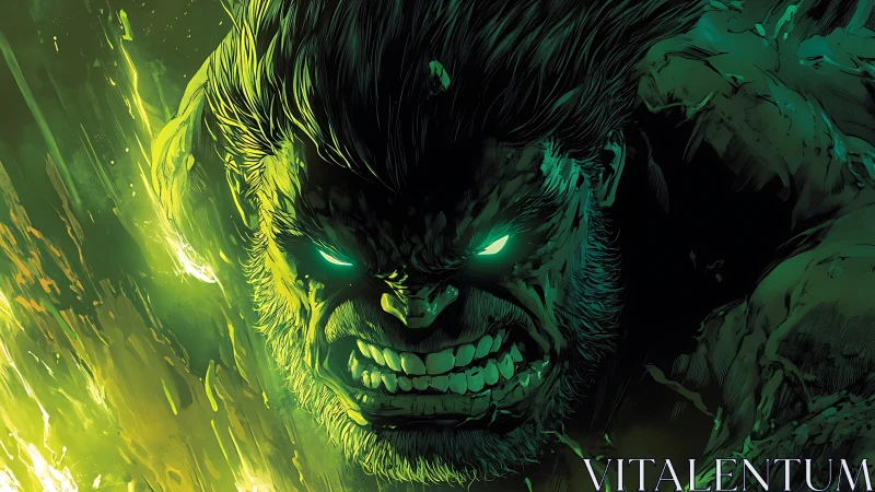 Raging green monster lunges forward with blazing energy