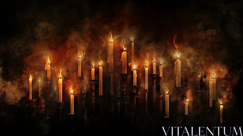Digital painting of ritual candles in atmospheric chiaroscuro.