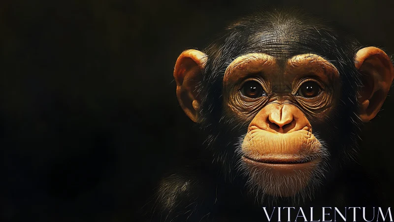 Close-up digital portrait of a young chimpanzee face.