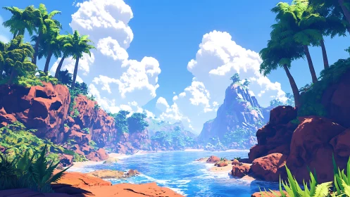 Tropical Canyon Valley with Luminous Sky.