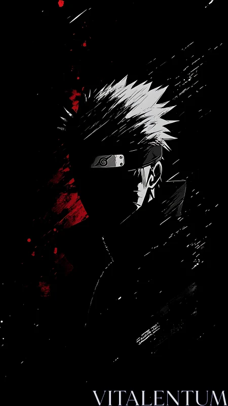 Monochrome ninja silhouette employs high contrast lighting