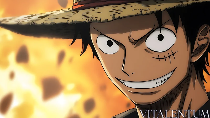 Dynamic close-up anime portrait with intense warm backlighting