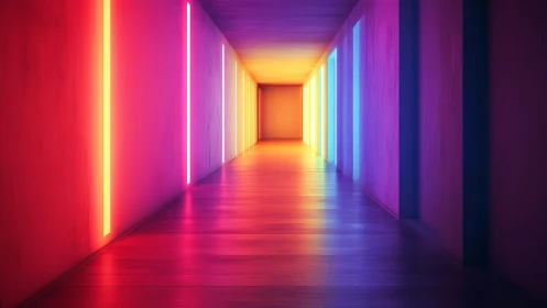 Color-soaked neon hallway glowing with cozy futuristic light.