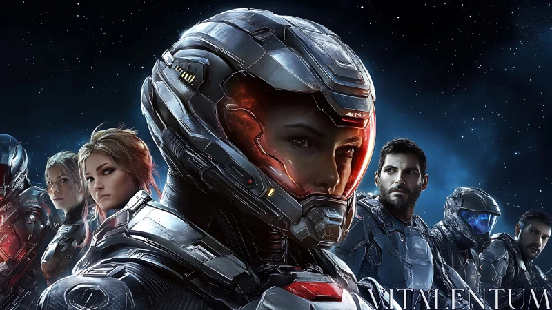 Armored space squad stands united against the silent void