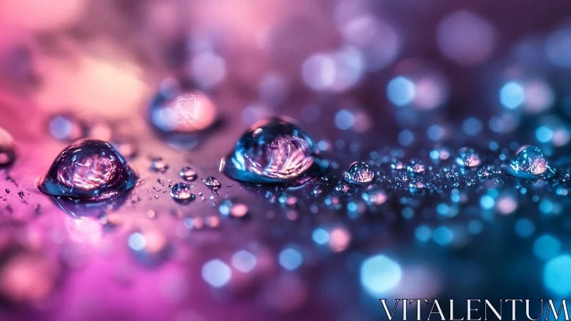 Macro bokeh microcosm with neon-toned liquid spheres.