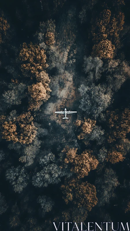 Aerial Perspective of Aircraft Over Forested Terrain.