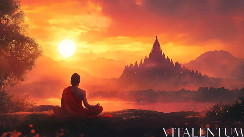 Sun-soaked monk lets the distant temple breathe in silence