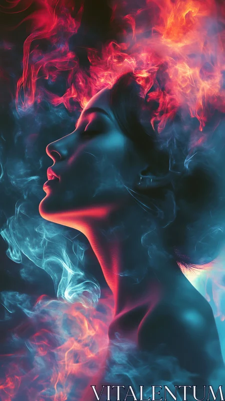 Side profile female portrait with neon smoke and light.